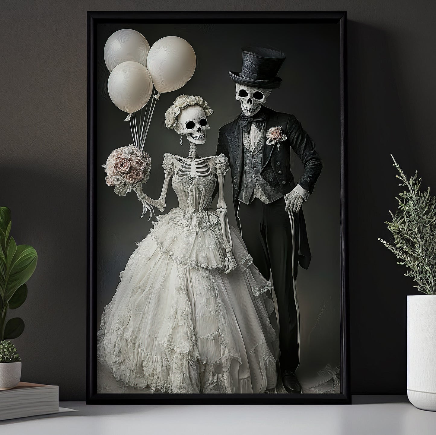 Till Death Do Us Part, Couple Canvas Painting, Spooky Season Wall Art Decor, Halloween Poster Gift For Skull Lovers