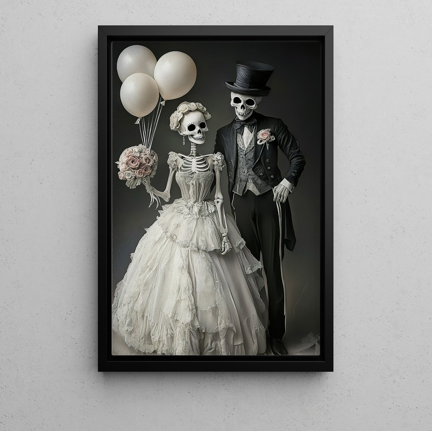 Till Death Do Us Part, Couple Canvas Painting, Spooky Season Wall Art Decor, Halloween Poster Gift For Skull Lovers