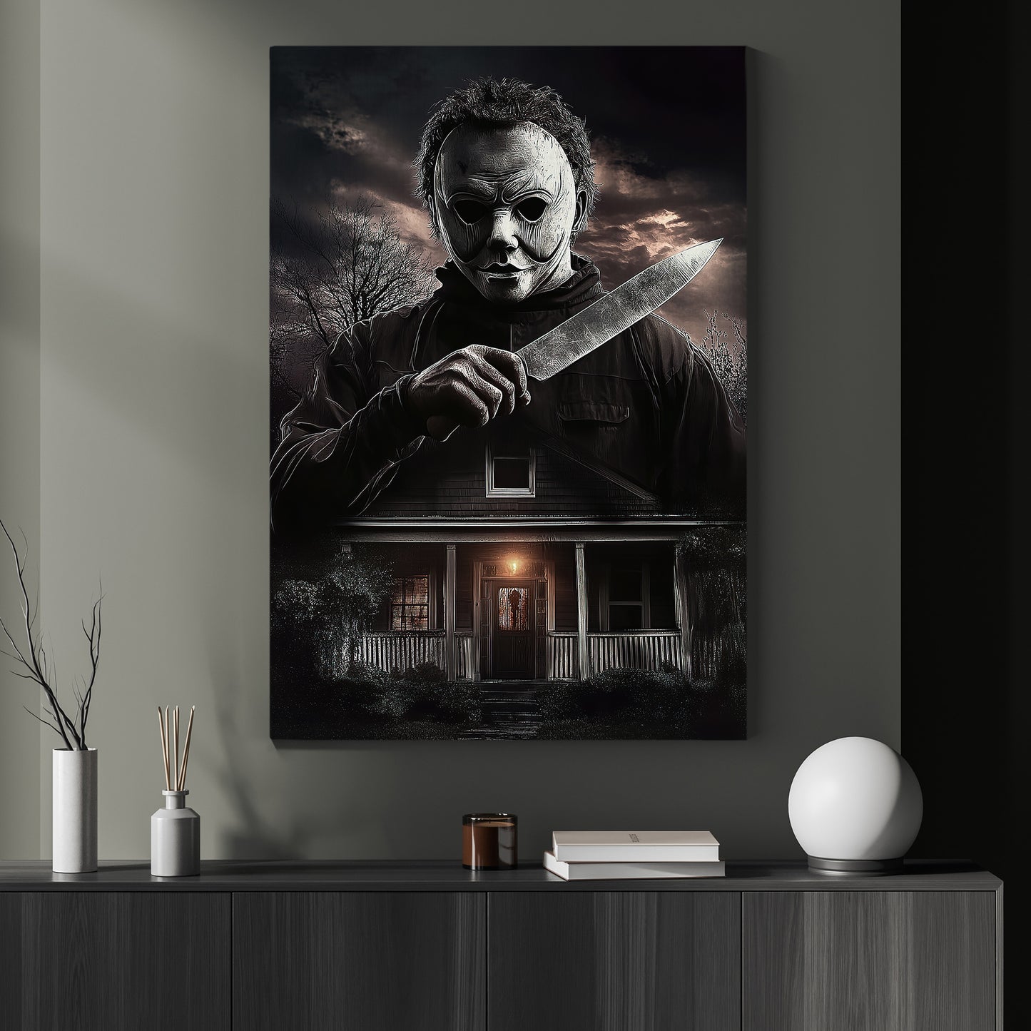 House Of Shadows, Silent Threat Canvas Painting, Spooky Season Wall Art Decor, Halloween Poster Gift For House Lovers