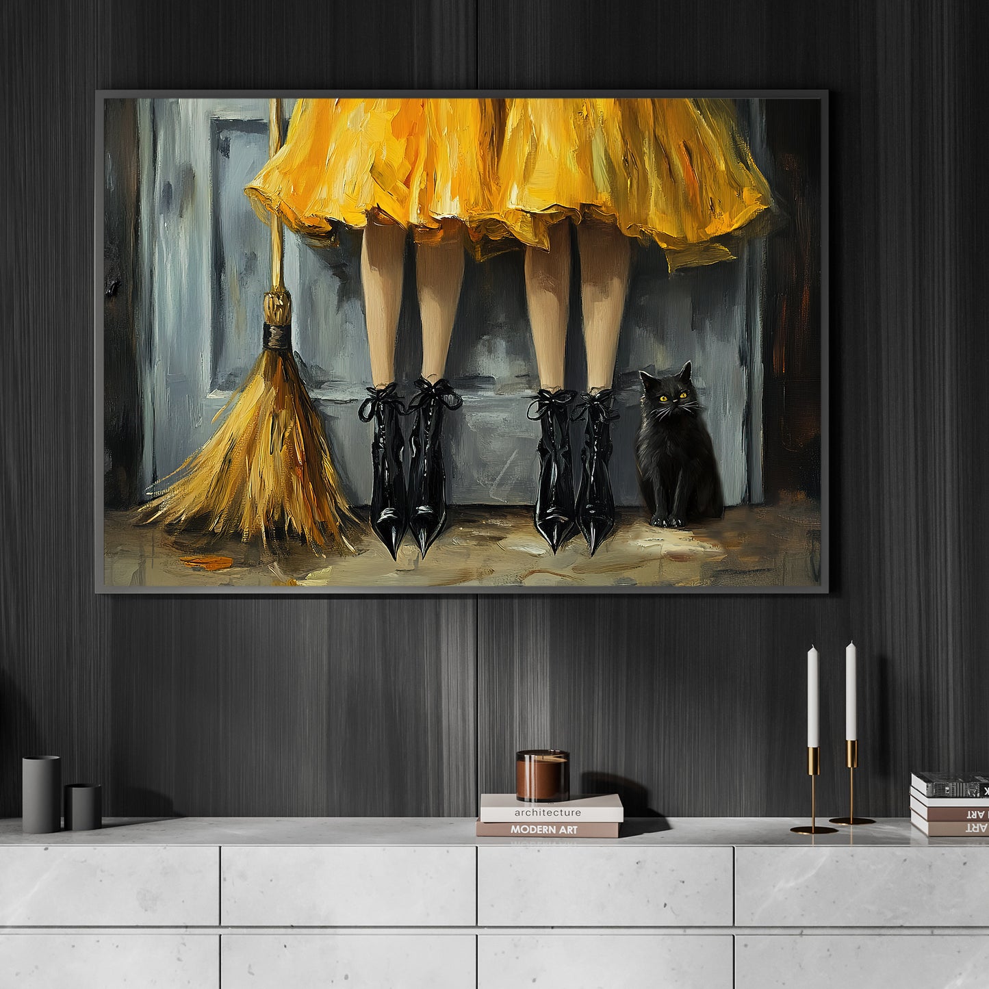 Broom And Boots, Witch Canvas Painting, Spooky Season Wall Art Decor, Halloween Poster Gift For Witch Lovers