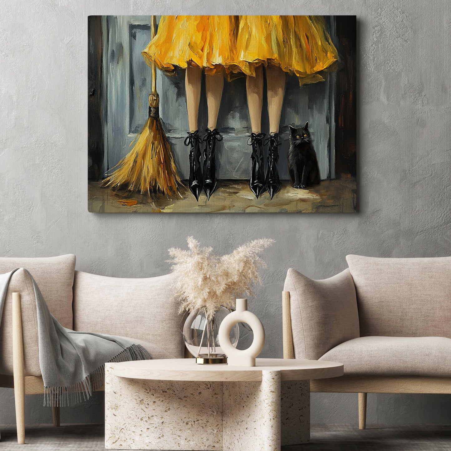 Broom And Boots, Witch Canvas Painting, Spooky Season Wall Art Decor, Halloween Poster Gift For Witch Lovers