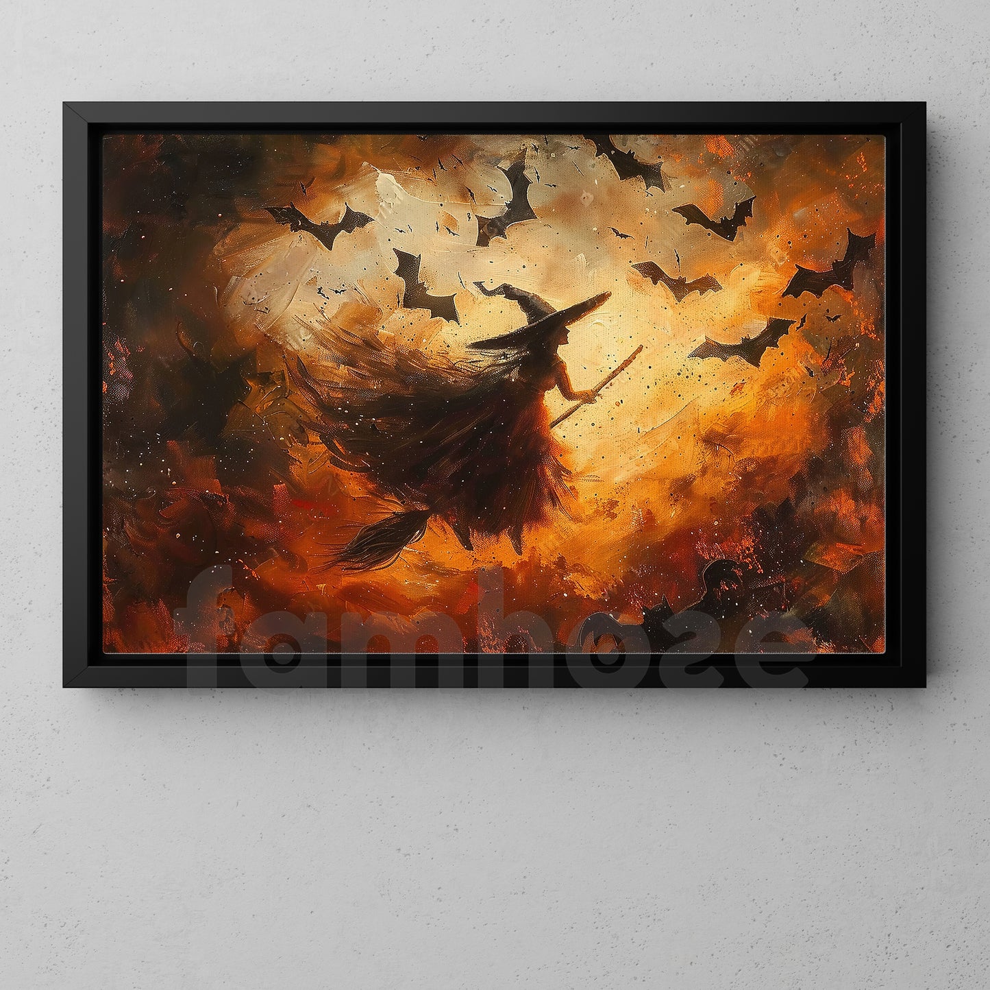 Halloween Witch Flying Canvas Painting, Riding The Wind Of Halloween Night Wall Art Decor, Spooky Season Poster Gift For Witch Lover