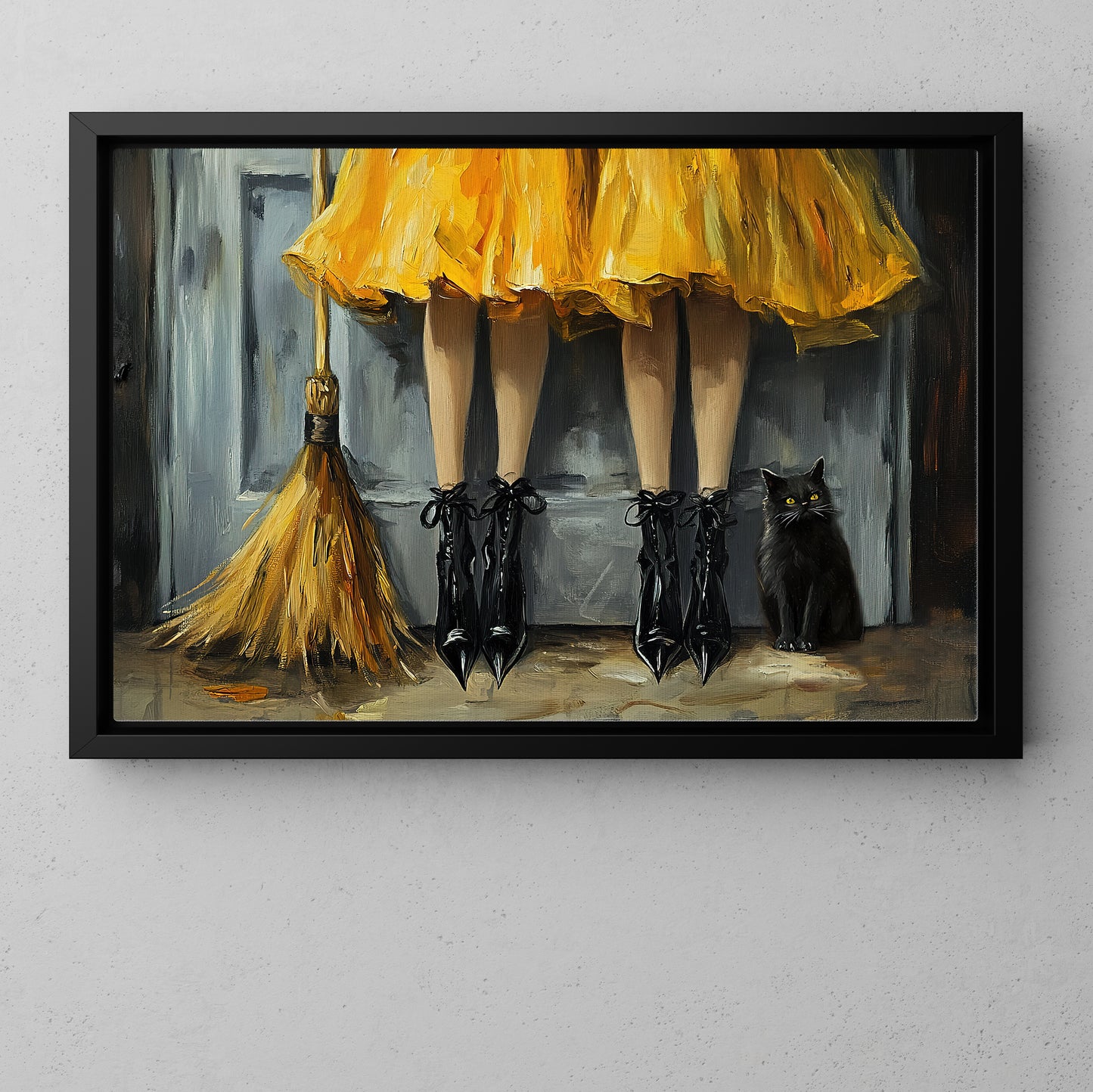 Broom And Boots, Witch Canvas Painting, Spooky Season Wall Art Decor, Halloween Poster Gift For Witch Lovers