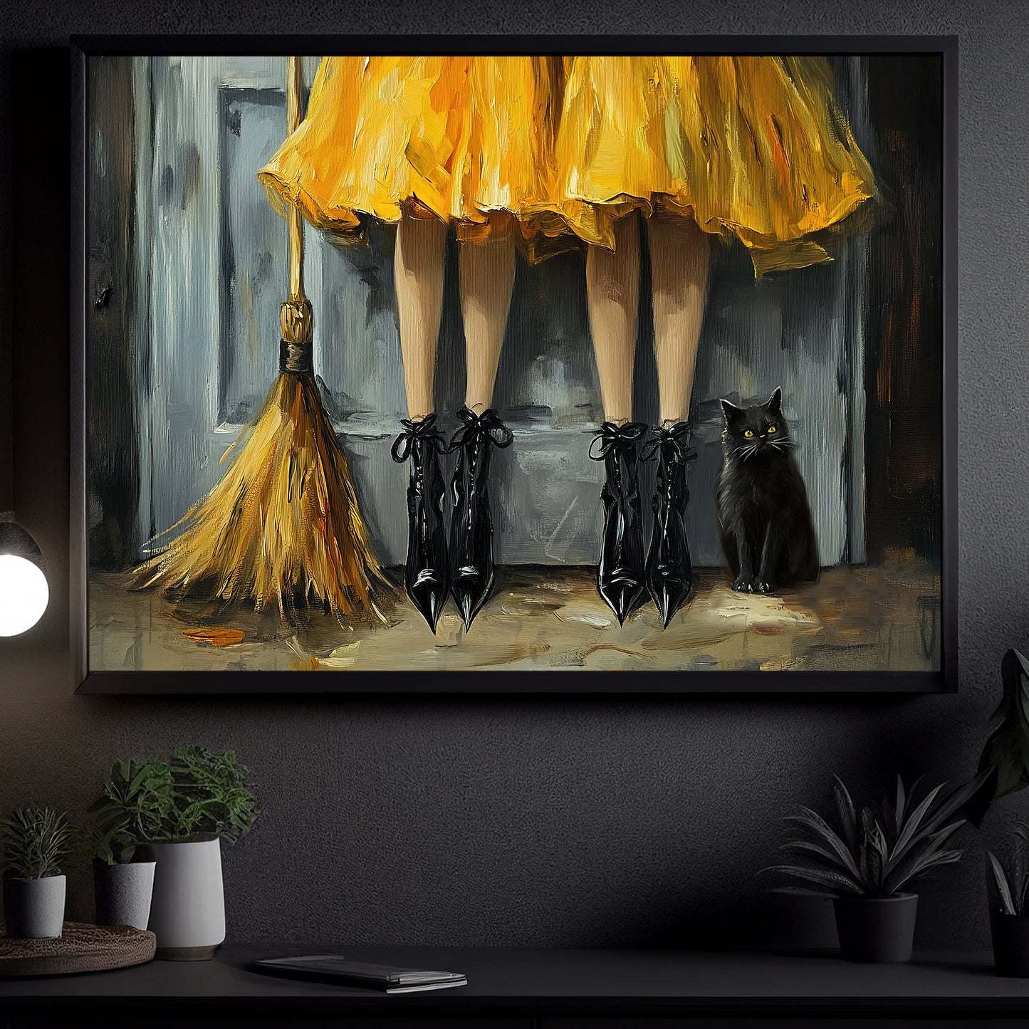 Broom And Boots, Witch Canvas Painting, Spooky Season Wall Art Decor, Halloween Poster Gift For Witch Lovers