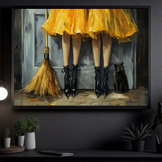 Broom And Boots, Witch Canvas Painting, Spooky Season Wall Art Decor, Halloween Poster Gift For Witch Lovers