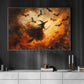 Halloween Witch Flying Canvas Painting, Riding The Wind Of Halloween Night Wall Art Decor, Spooky Season Poster Gift For Witch Lover