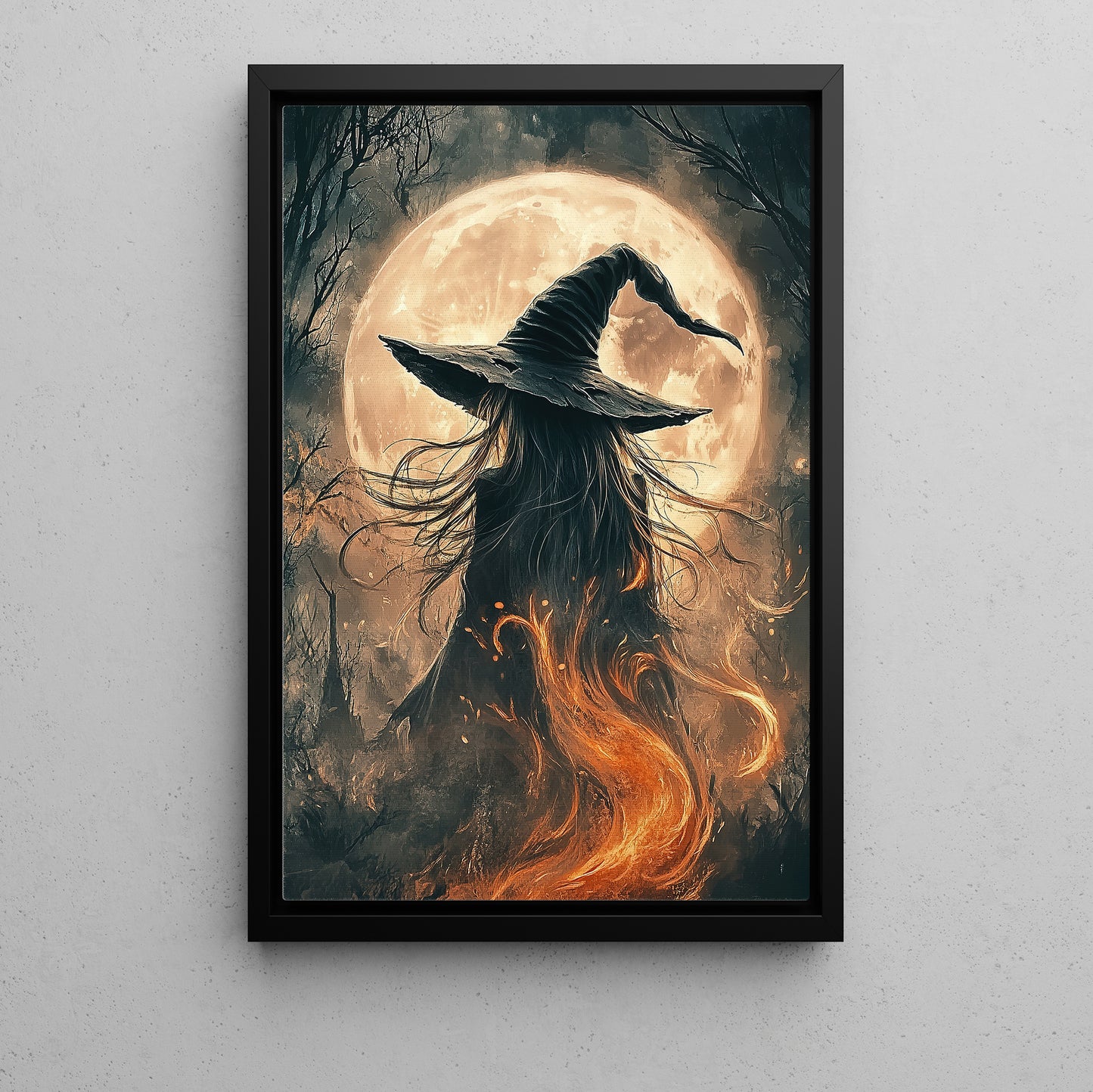 Witch Under The Full Moon, Witch Canvas Painting, Spooky Season Wall Art Decor, Halloween Poster Gift For Witch Lovers