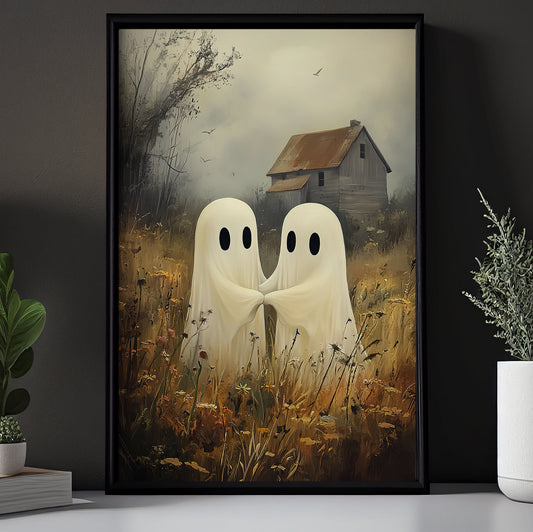 Ghostly Embrace, Ghost Canvas Painting, Spooky Season Wall Art Decor, Halloween Poster Gift For Ghost Lovers