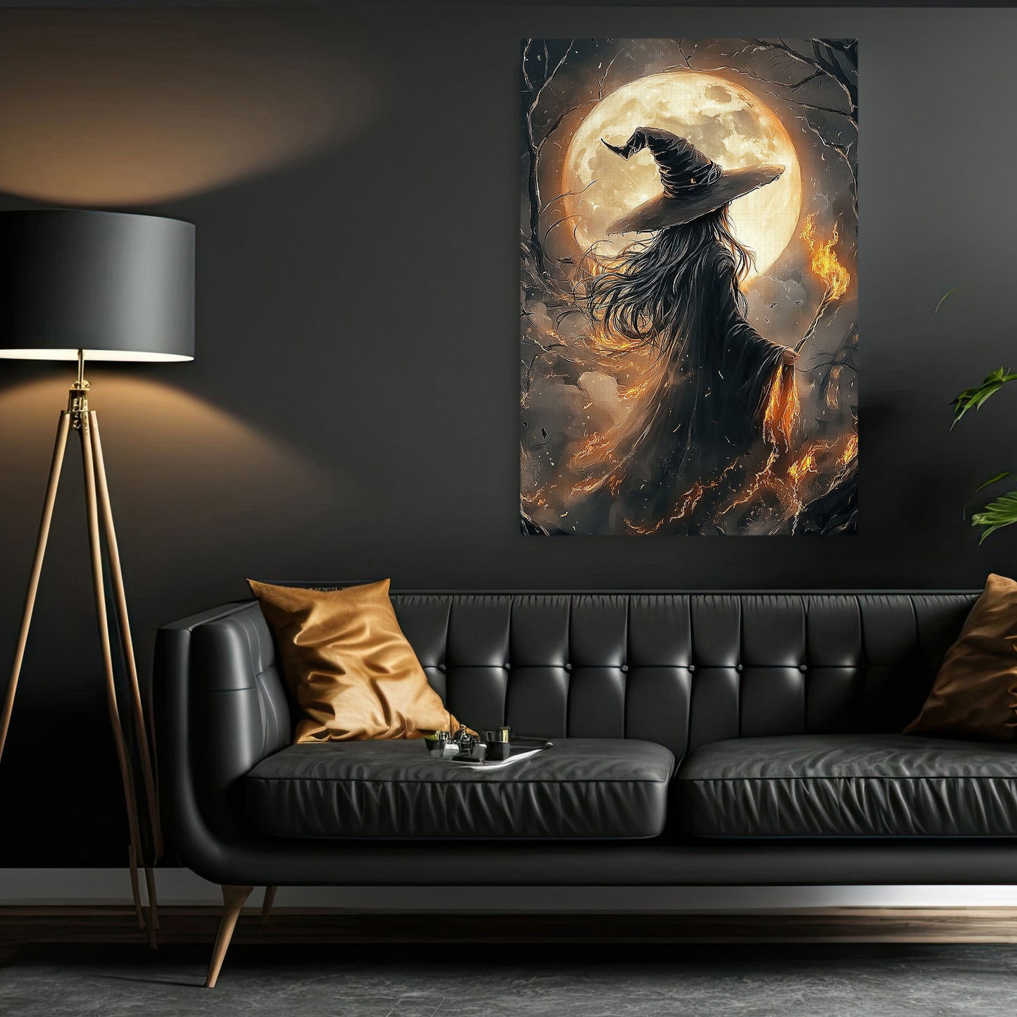 The Witch's Gaze, Witch Canvas Painting, Spooky Season Wall Art Decor, Halloween Poster Gift For Witch Lovers