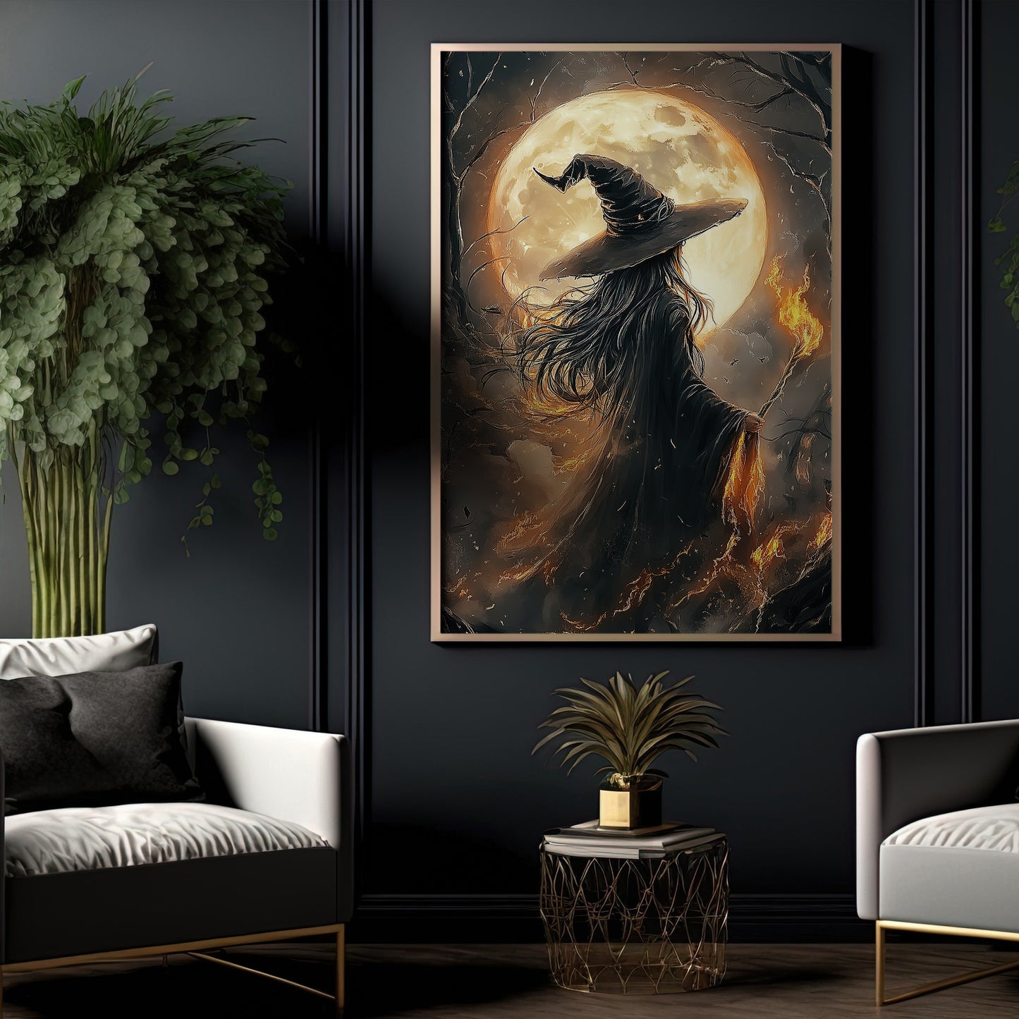 The Witch's Gaze, Witch Canvas Painting, Spooky Season Wall Art Decor, Halloween Poster Gift For Witch Lovers