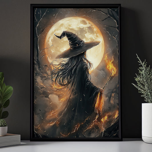 The Witch's Gaze, Witch Canvas Painting, Spooky Season Wall Art Decor, Halloween Poster Gift For Witch Lovers