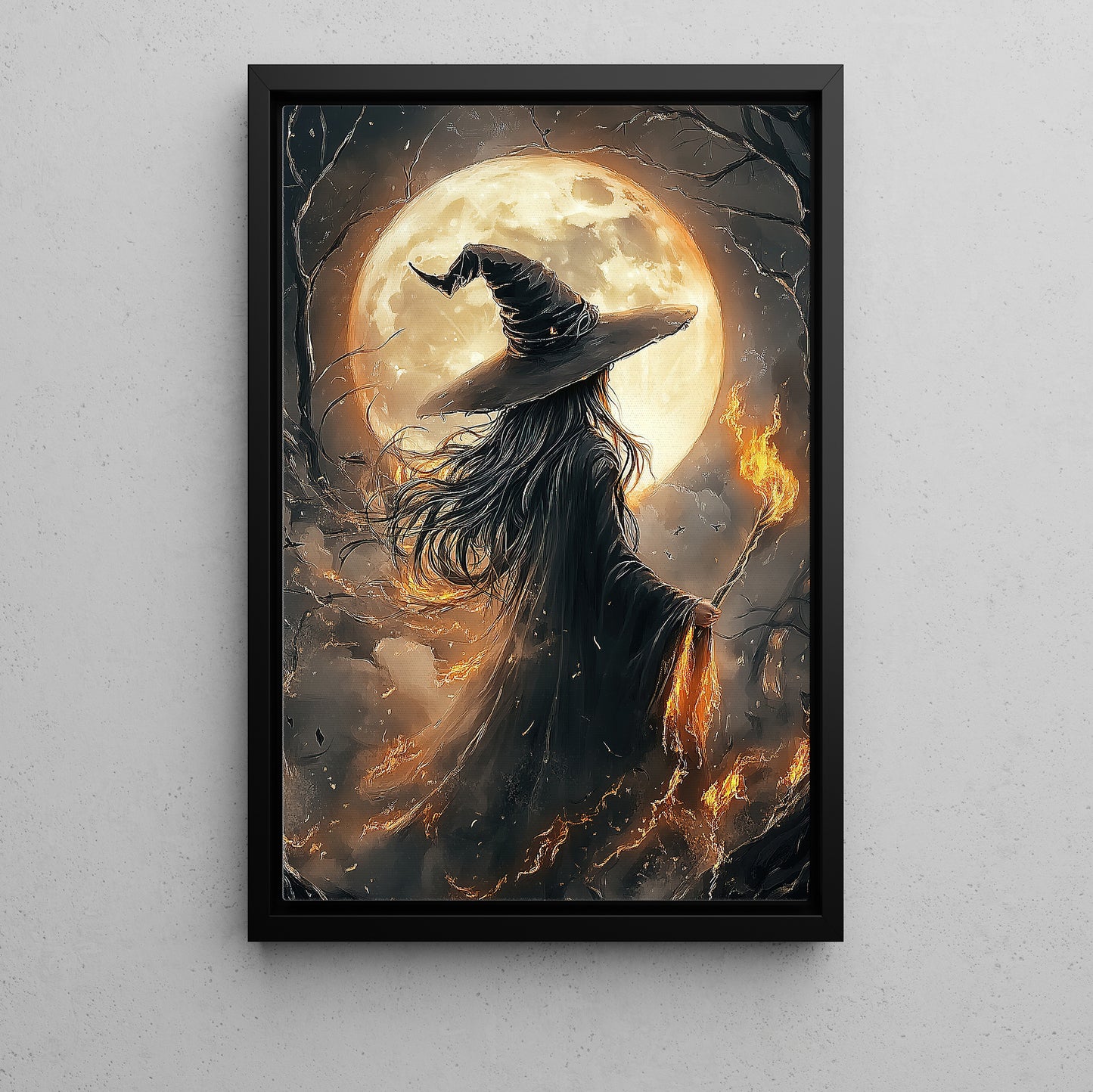 The Witch's Gaze, Witch Canvas Painting, Spooky Season Wall Art Decor, Halloween Poster Gift For Witch Lovers