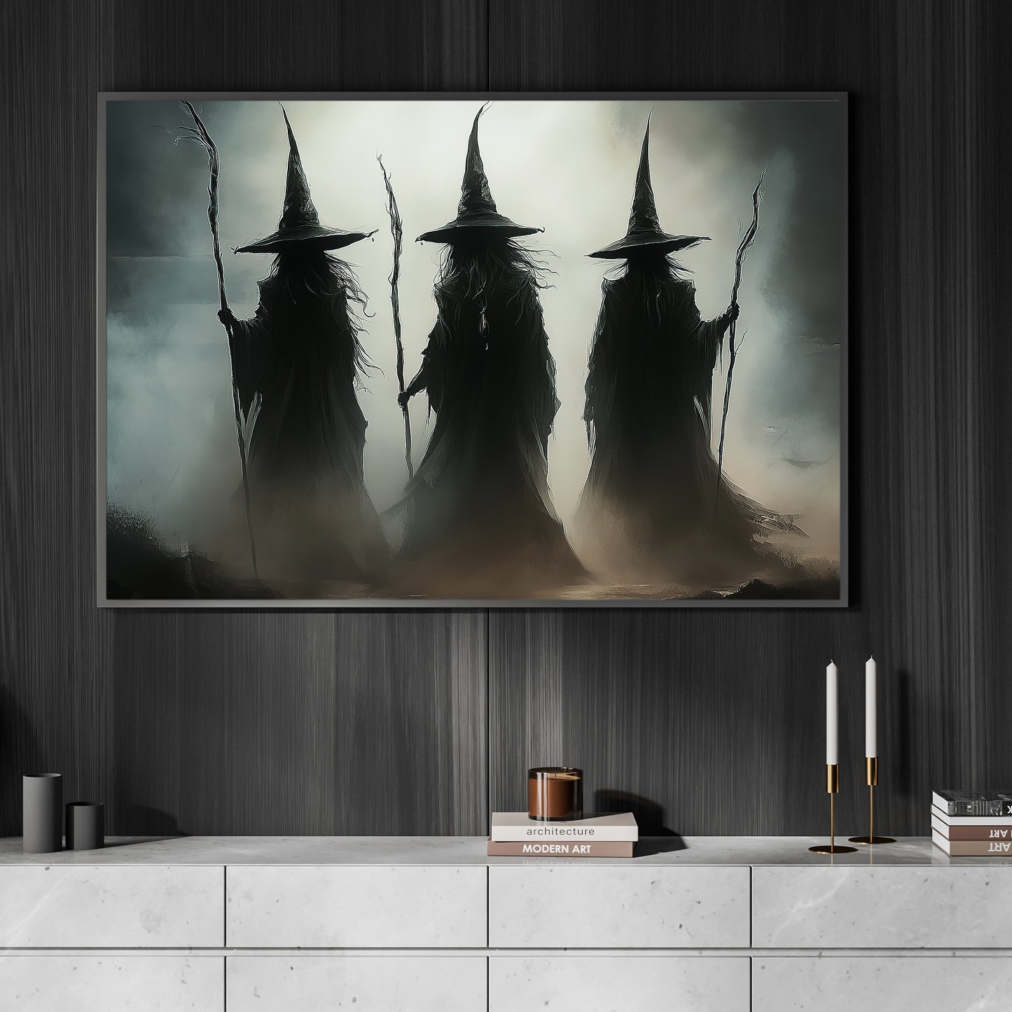 Coven Of Shadows, Witch Canvas Painting, Spooky Season Wall Art Decor, Halloween Poster Gift For Witch Lovers