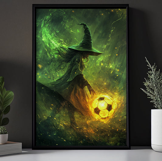 Magical Kick, Soccer Witch Canvas Painting, Spooky Season Wall Art Decor, Halloween Poster Gift For Soccer Lovers