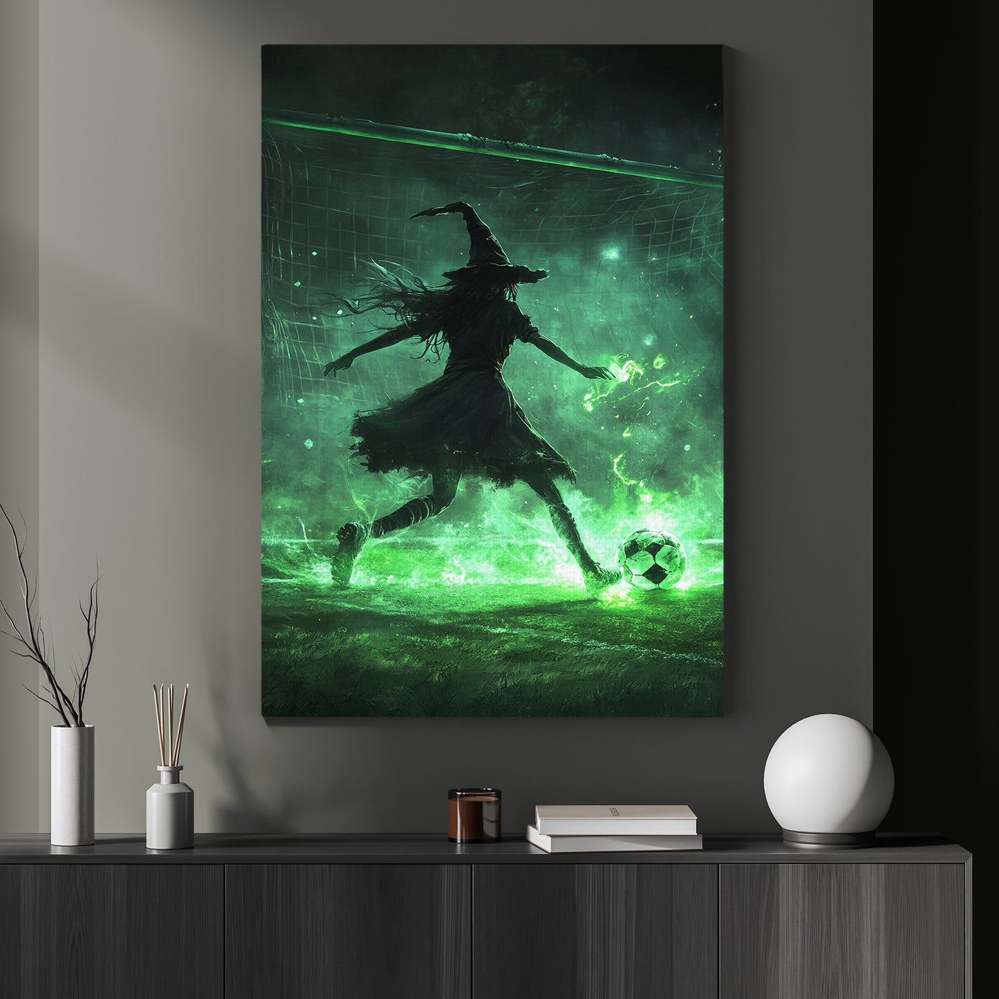 Cursed Corner Kick, Soccer Witch Canvas Painting, Spooky Season Wall Art Decor, Halloween Poster Gift For Soccer Lovers