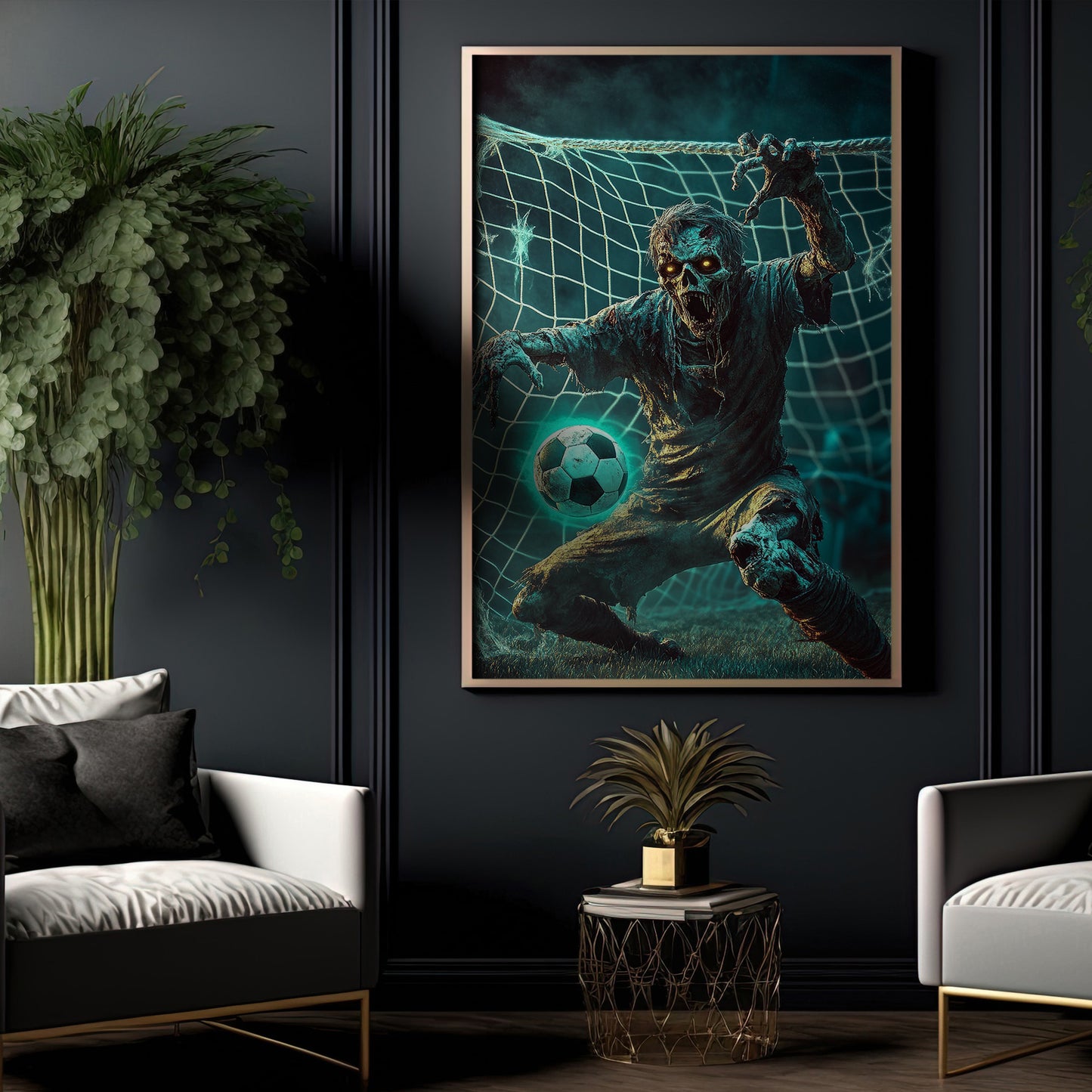 Undead Defender, Soccer Canvas Painting, Spooky Season Wall Art Decor, Halloween Poster Gift For Soccer Lovers