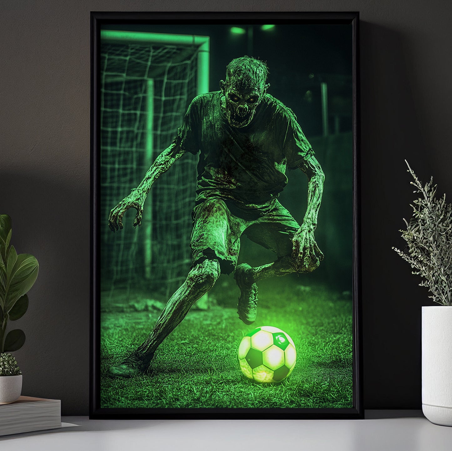 Zombie’s Penalty Kick, Soccer Canvas Painting, Spooky Season Wall Art Decor, Halloween Poster Gift For Soccer Lovers