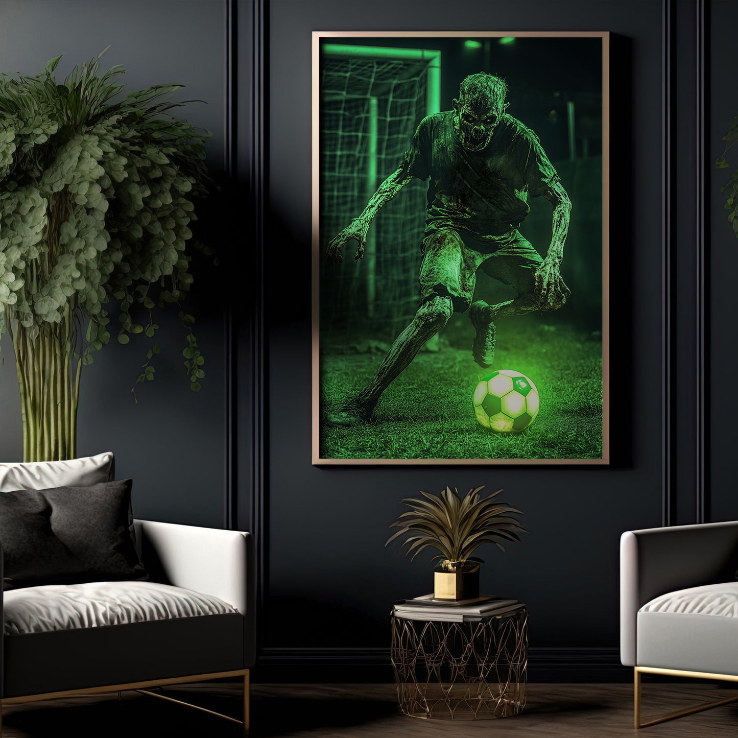 Zombie’s Penalty Kick, Soccer Canvas Painting, Spooky Season Wall Art Decor, Halloween Poster Gift For Soccer Lovers