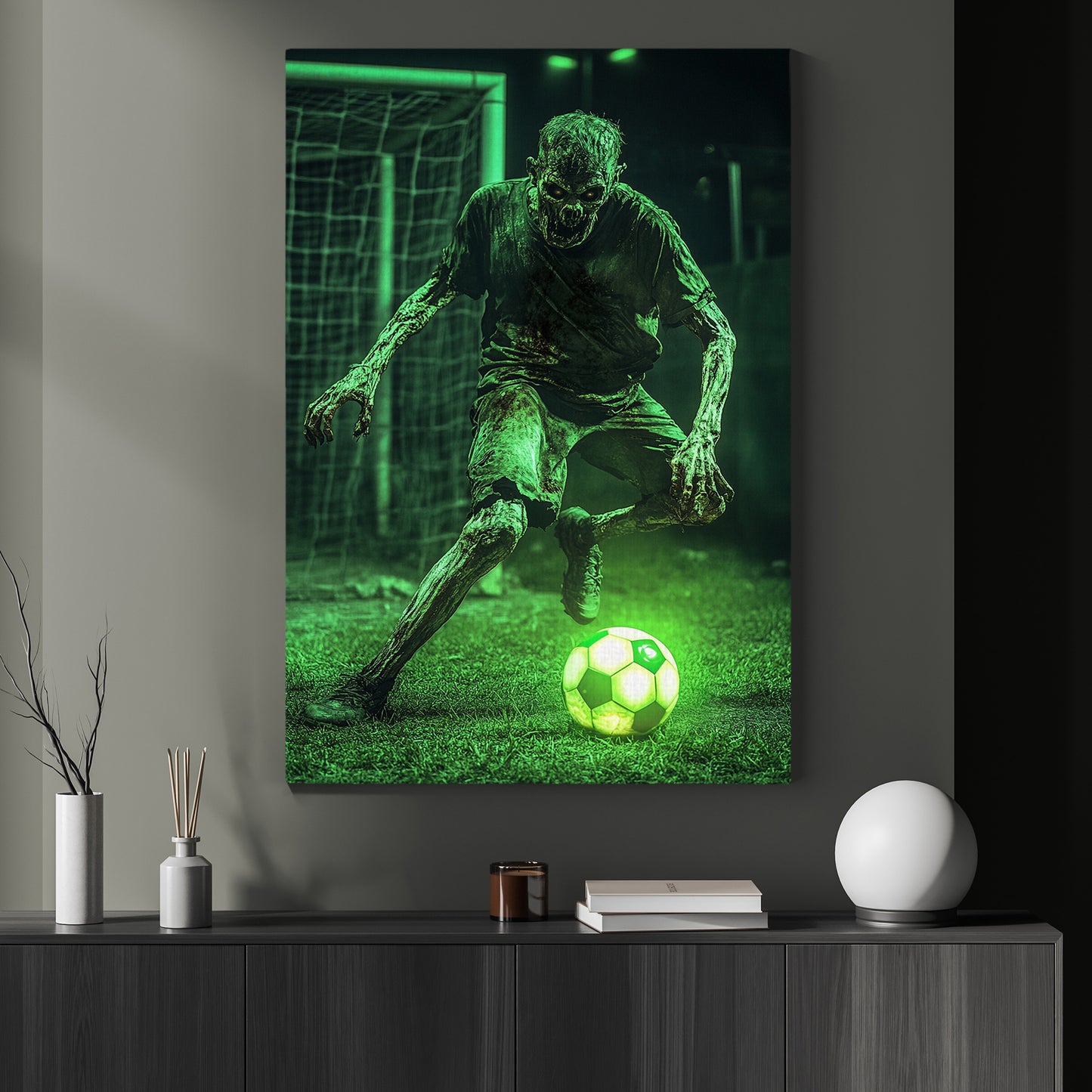 Zombie’s Penalty Kick, Soccer Canvas Painting, Spooky Season Wall Art Decor, Halloween Poster Gift For Soccer Lovers