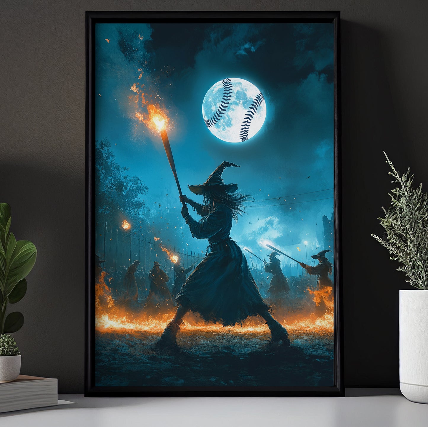 Witches' Baseball Coven, Baseball Canvas Painting, Spooky Season Wall Art Decor, Halloween Poster Gift For Baseball Lovers