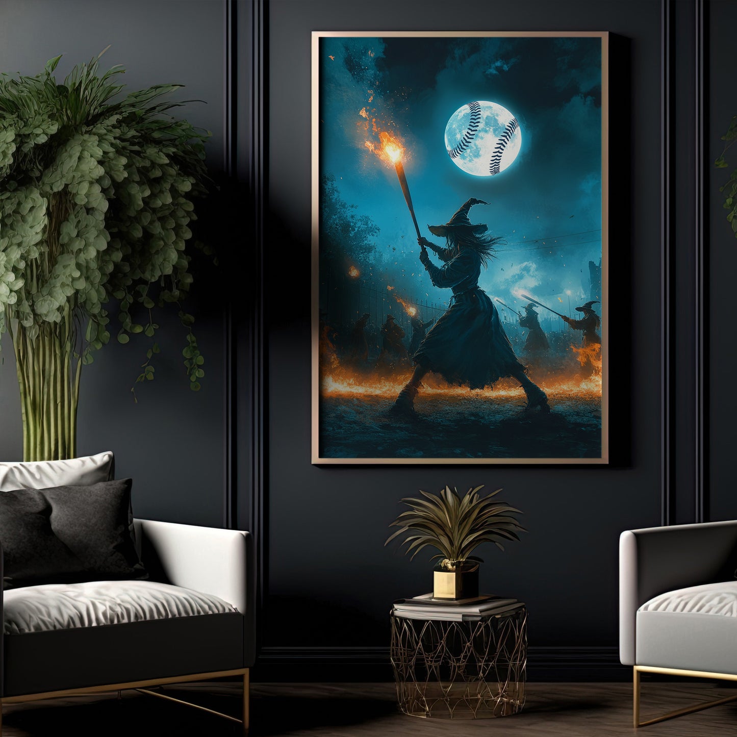 Witches' Baseball Coven, Baseball Canvas Painting, Spooky Season Wall Art Decor, Halloween Poster Gift For Baseball Lovers