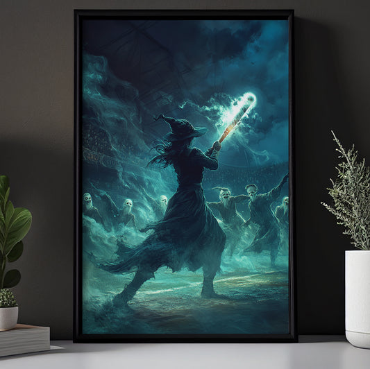 The Witch's Phantom, Softball Canvas Painting, Spooky Season Wall Art Decor, Halloween Poster Gift For Softball Lovers