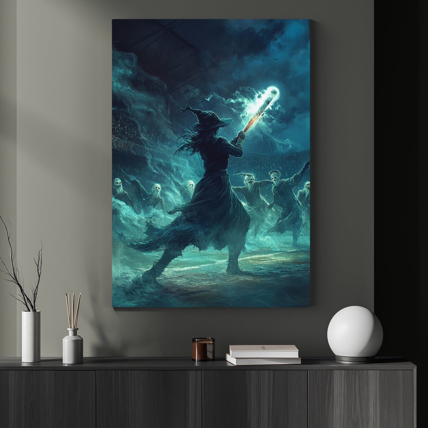 The Witch's Phantom, Softball Canvas Painting, Spooky Season Wall Art Decor, Halloween Poster Gift For Softball Lovers