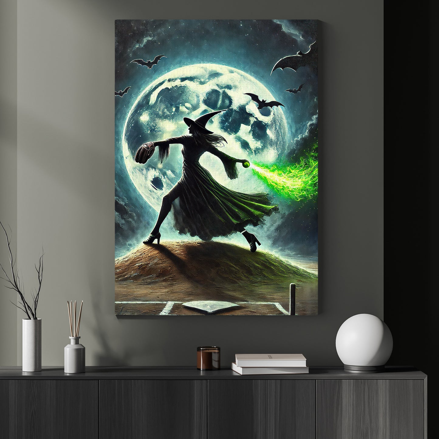 Witch's Windup, Softball Canvas Painting, Spooky Season Wall Art Decor, Halloween Poster Gift For Softball Lovers