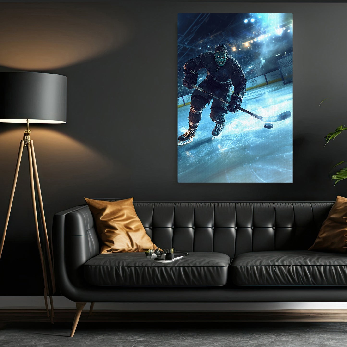 Monster’s Breakaway, Hockey Canvas Painting, Spooky Season Wall Art Decor, Halloween Poster Gift For Hockey Lovers