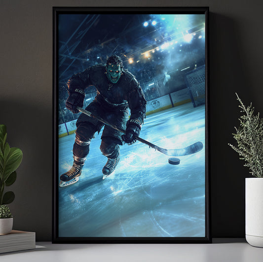 Zombie Plays Hockey, Hockey Canvas Painting, Halloween Sports Spectacular Wall Art, Halloween Poster Gift For Hockey Lovers