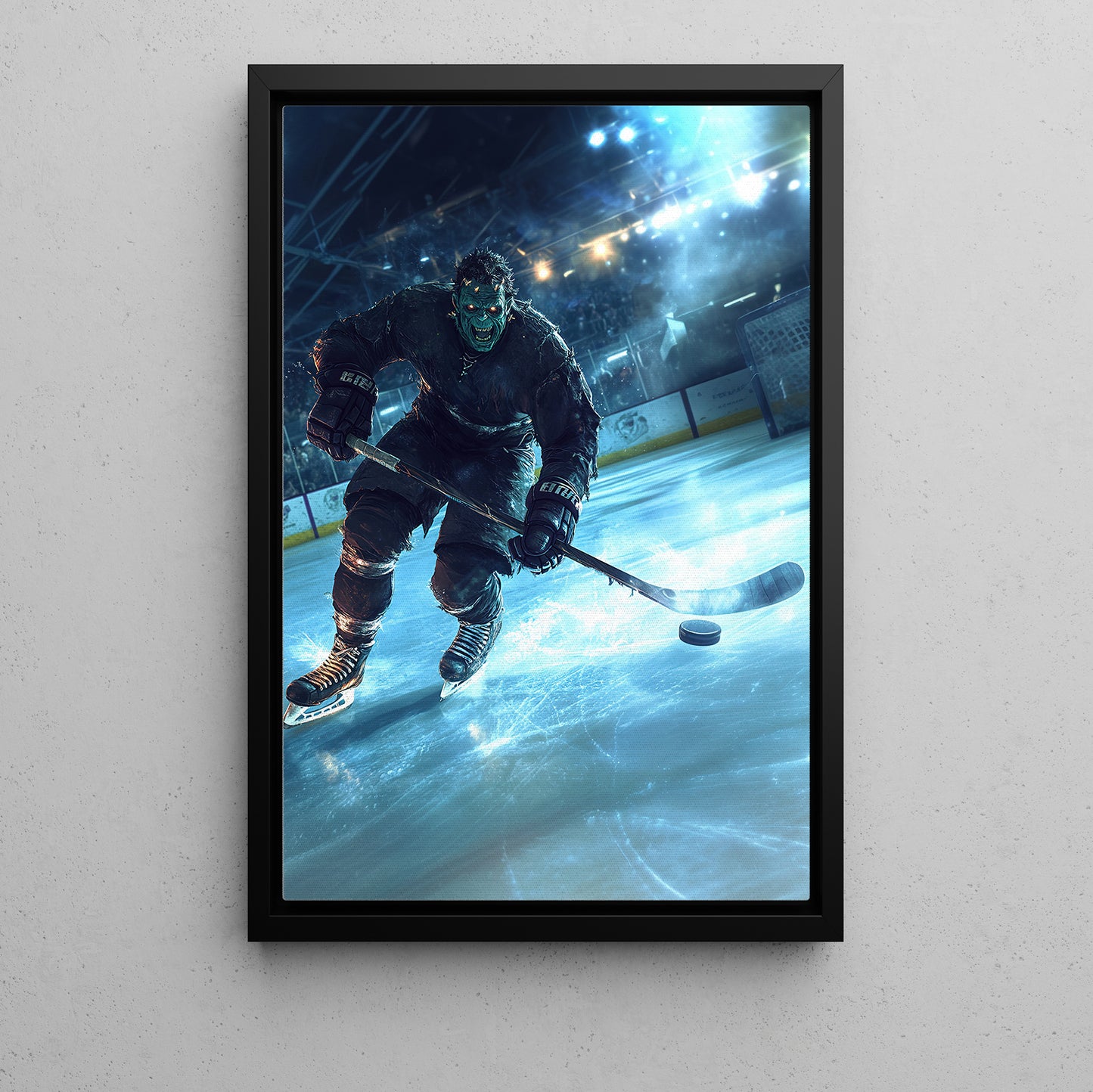 Zombie Plays Hockey, Hockey Canvas Painting, Halloween Sports Spectacular Wall Art, Halloween Poster Gift For Hockey Lovers