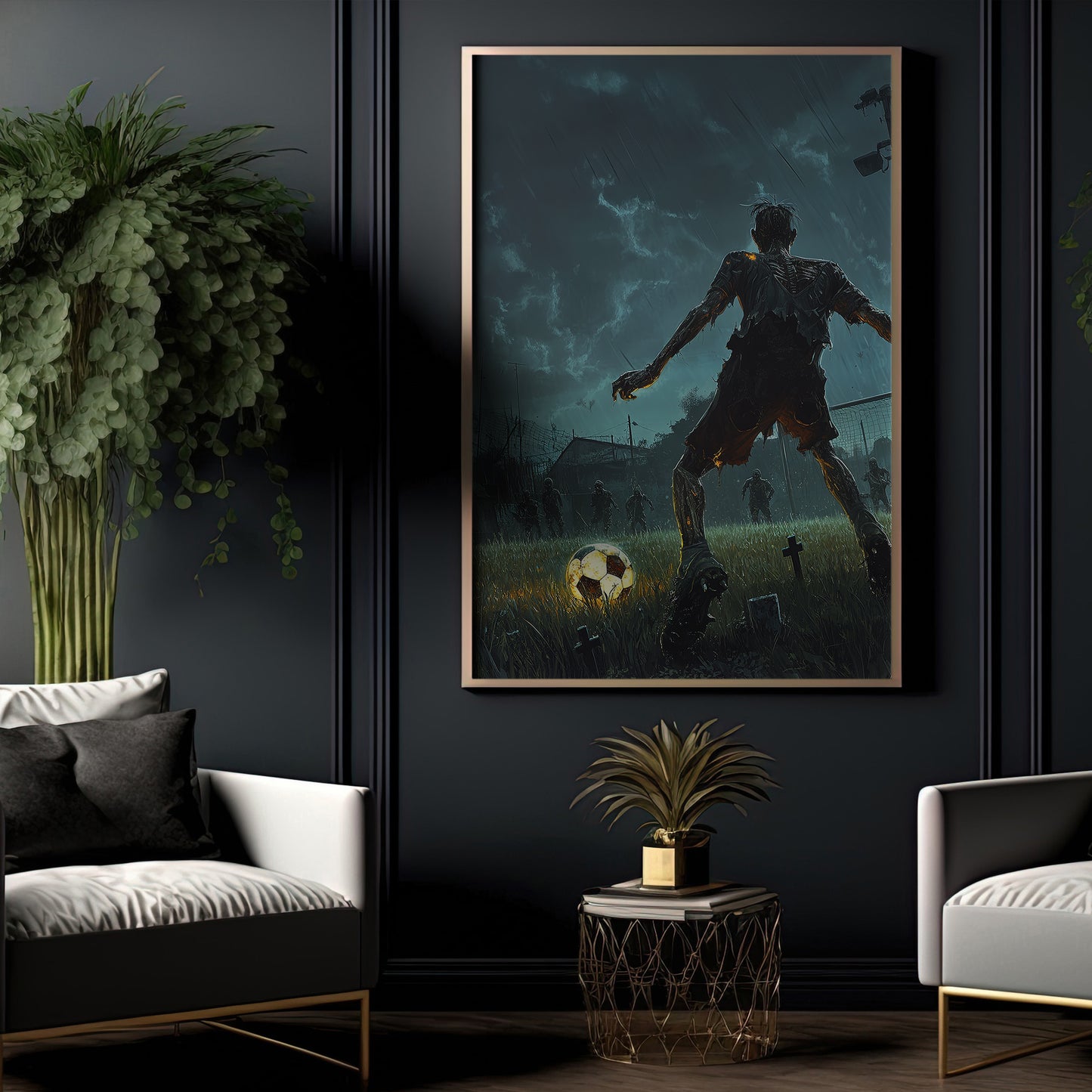 Zombie Striker, Soccer Canvas Painting, Spooky Season Wall Art Decor, Halloween Poster Gift For Soccer Lovers