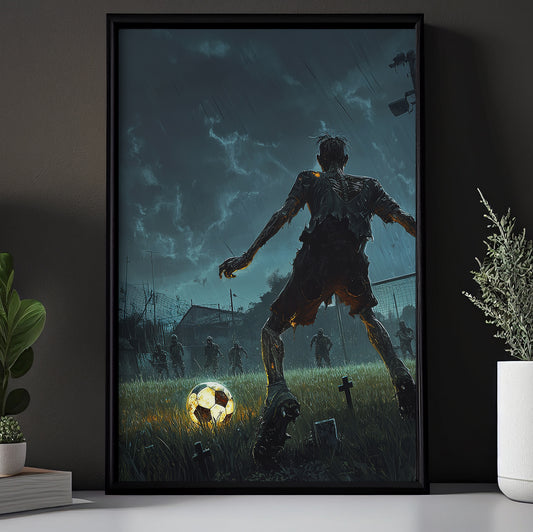 Zombie Striker, Soccer Canvas Painting, Spooky Season Wall Art Decor, Halloween Poster Gift For Soccer Lovers