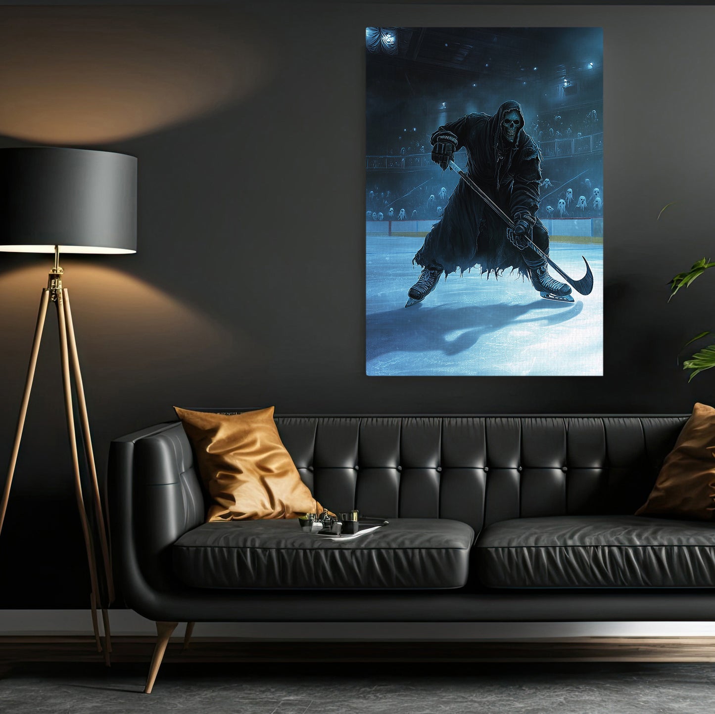 Ethereal Face-Off, Hockey Canvas Painting, Spooky Season Wall Art Decor, Halloween Poster Gift For Hockey Lovers