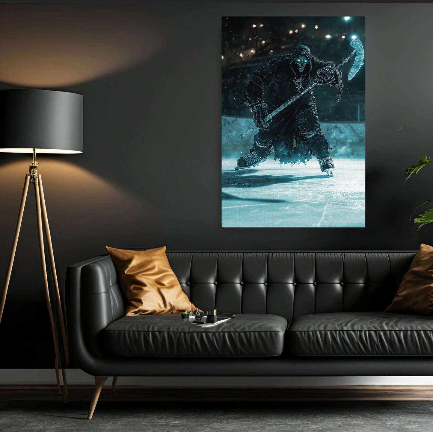 Spectral Breakaway, Hockey Canvas Painting, Spooky Season Wall Art Decor, Halloween Poster Gift For Hockey Lovers