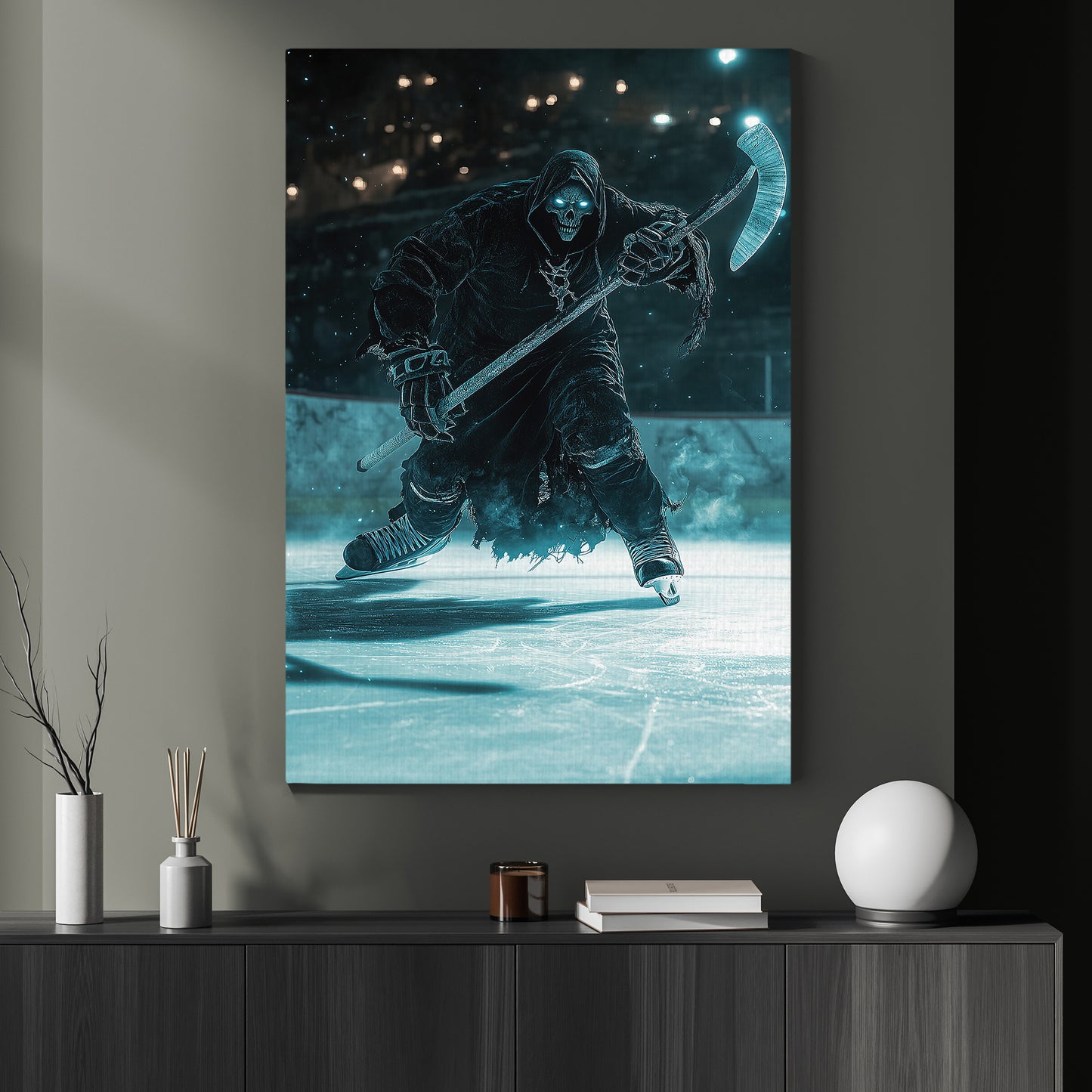 Spectral Breakaway, Hockey Canvas Painting, Spooky Season Wall Art Decor, Halloween Poster Gift For Hockey Lovers