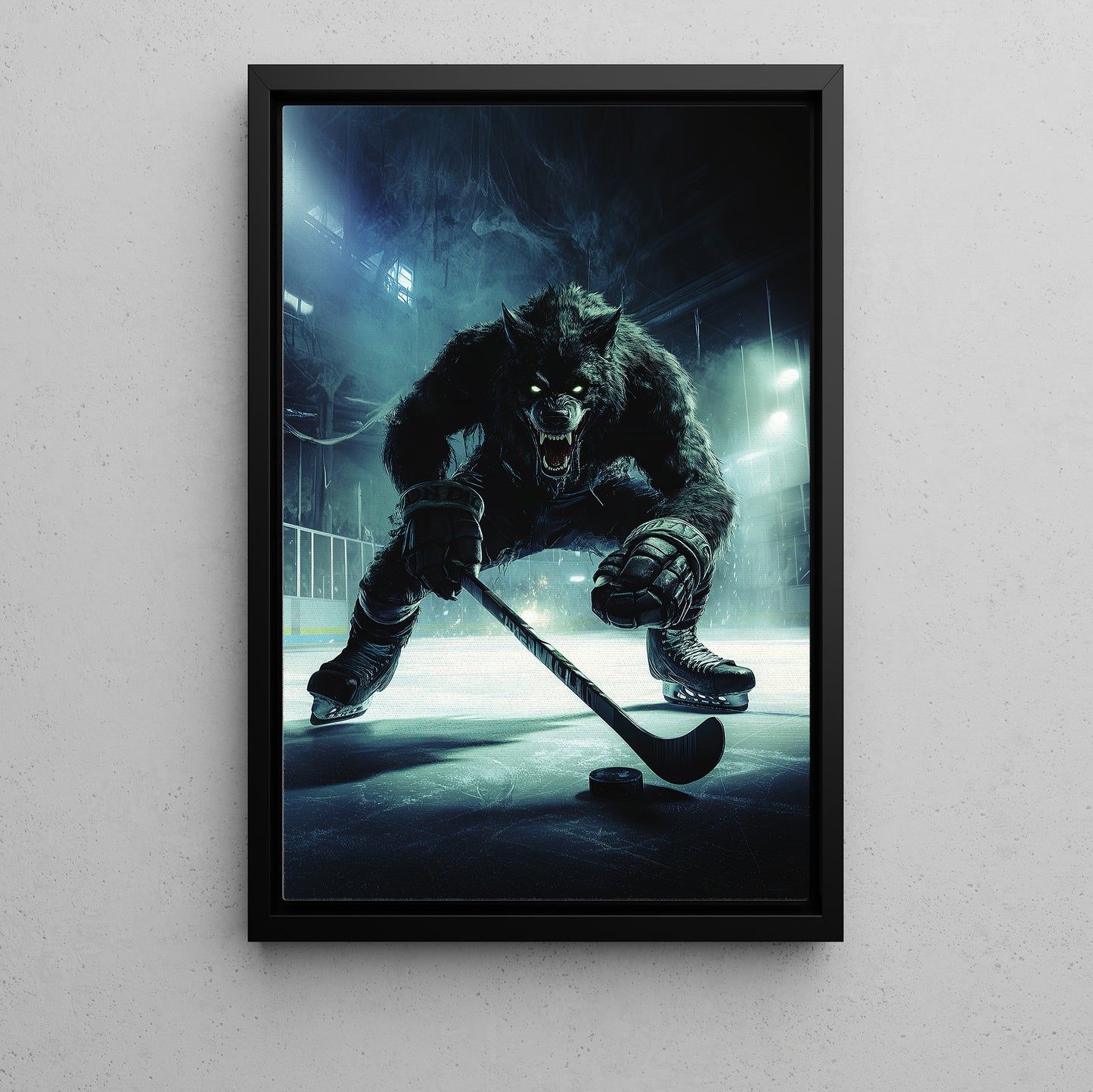 Angry Werewolf Plays Hockey, Hockey Canvas Painting, Halloween Sports Spectacular Wall Art, Halloween Poster Gift For Hockey Lovers