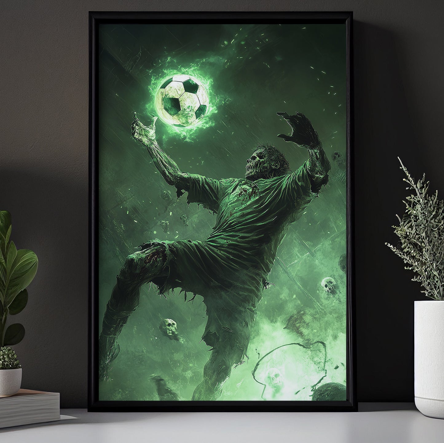 Zombie’s Defensive Header, Soccer Canvas Painting, Spooky Season Wall Art Decor, Halloween Poster Gift For Soccer Lovers