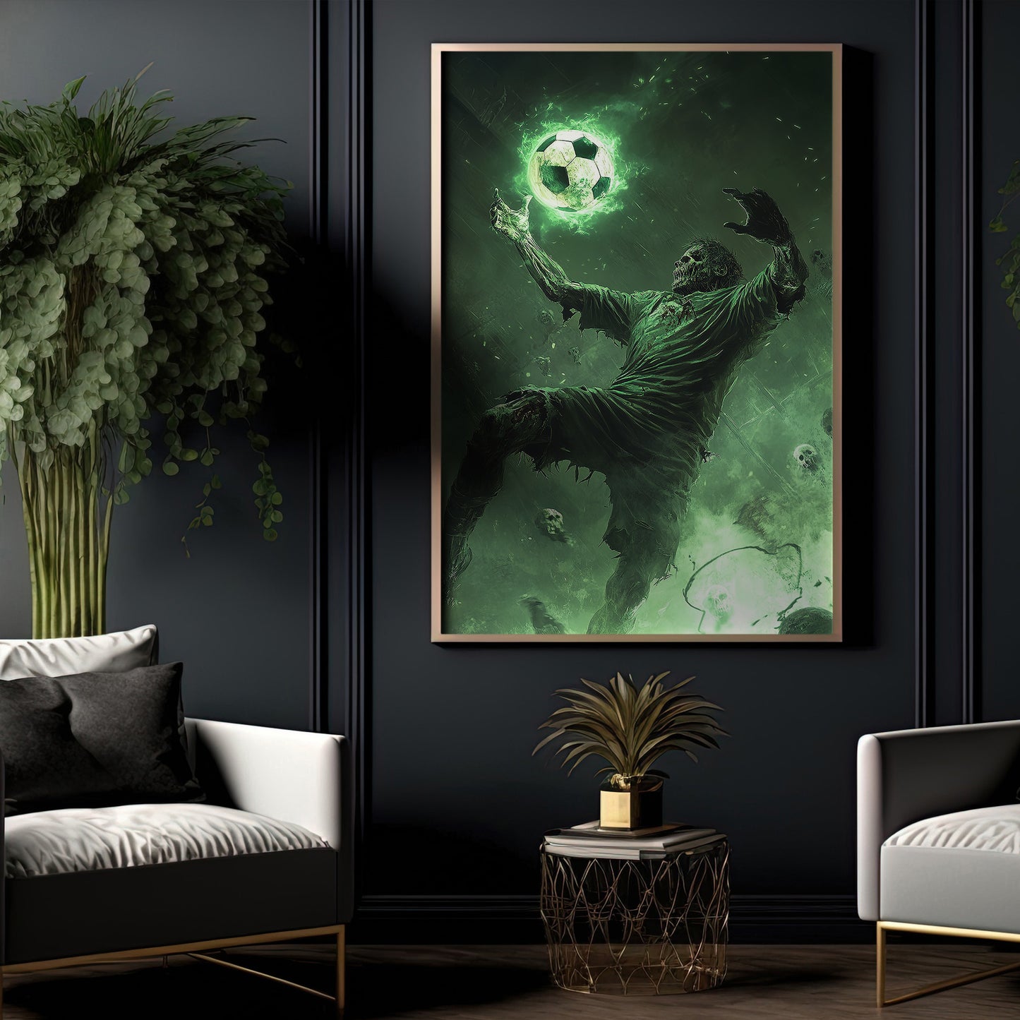 Zombie’s Defensive Header, Soccer Canvas Painting, Spooky Season Wall Art Decor, Halloween Poster Gift For Soccer Lovers