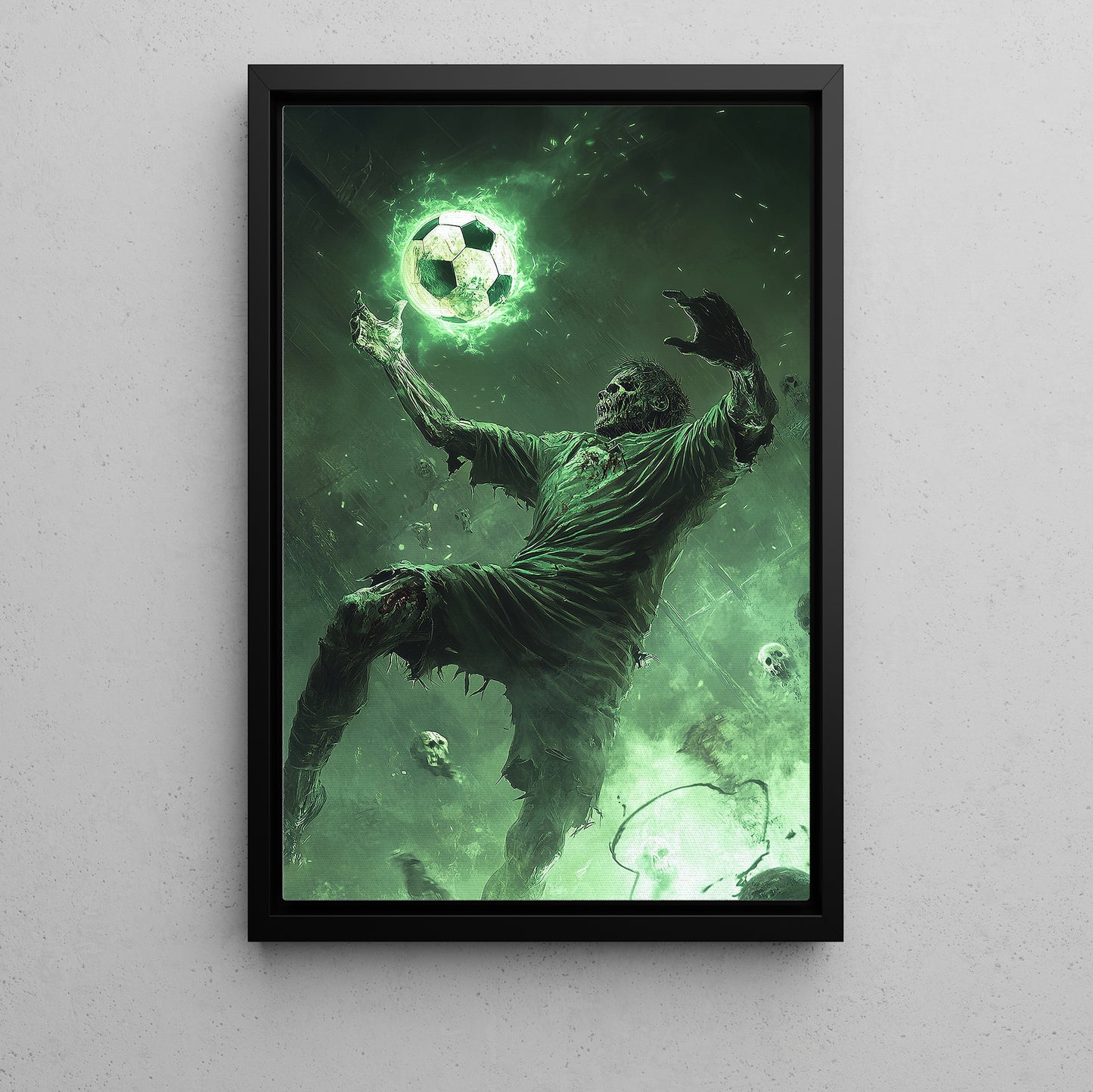 Zombie’s Defensive Header, Soccer Canvas Painting, Spooky Season Wall Art Decor, Halloween Poster Gift For Soccer Lovers