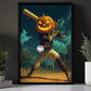 Jack-o'-Lantern Batter Baseball Canvas Painting, Spooky Season Wall Art Decor, Halloween Poster Gift For Baseball Lovers