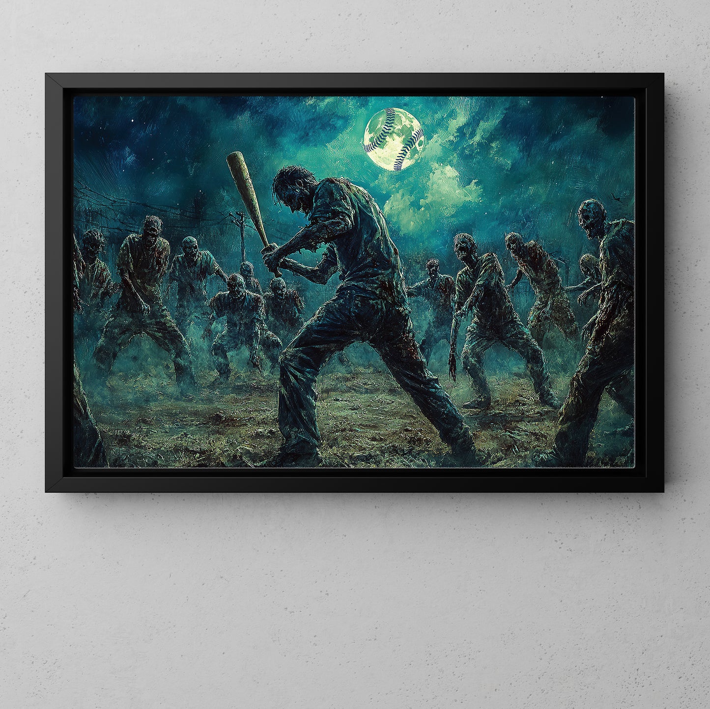 Zombie Baseball League, Baseball Canvas Painting, Spooky Season Wall Art Decor, Halloween Poster Gift For Baseball Lovers