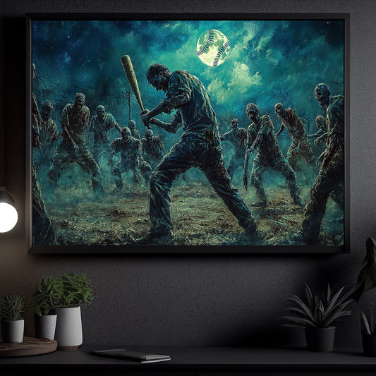 Zombie Baseball League, Baseball Canvas Painting, Spooky Season Wall Art Decor, Halloween Poster Gift For Baseball Lovers