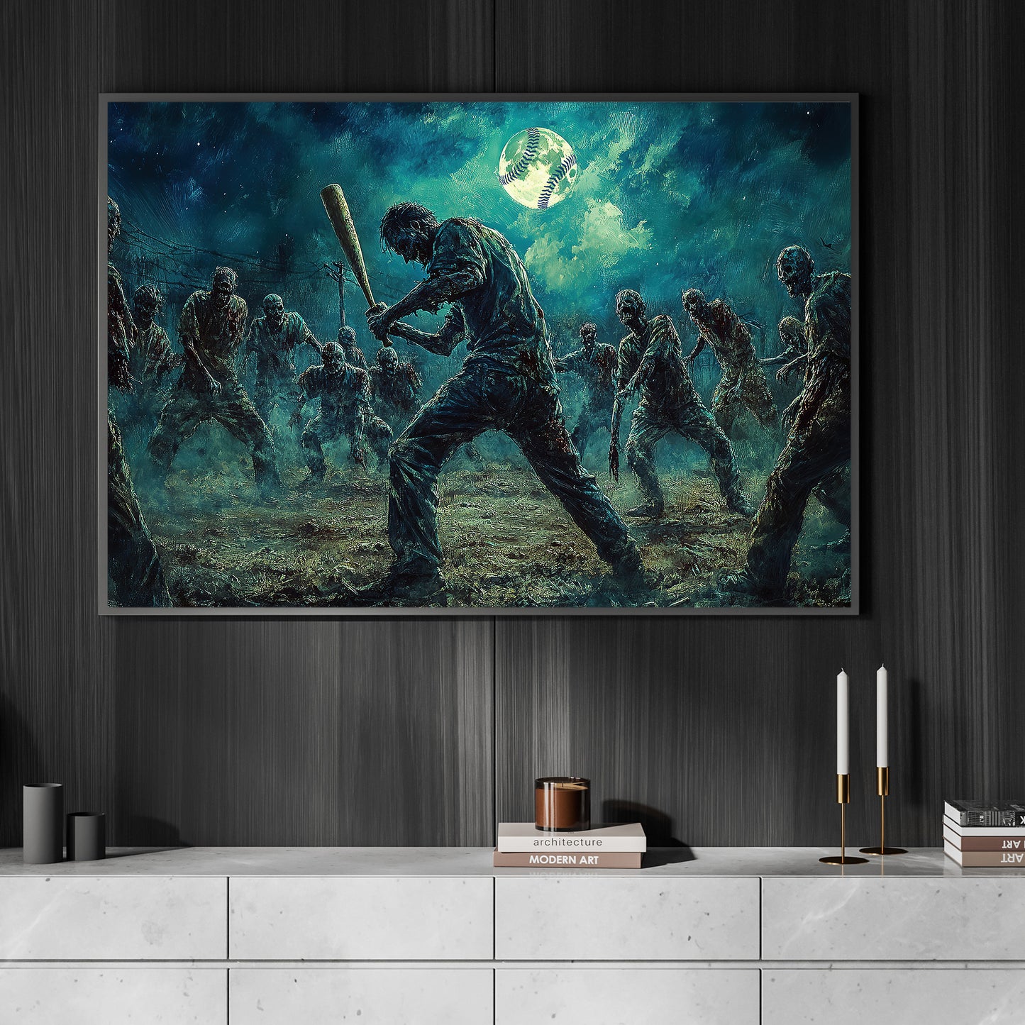 Zombie Baseball League, Baseball Canvas Painting, Spooky Season Wall Art Decor, Halloween Poster Gift For Baseball Lovers