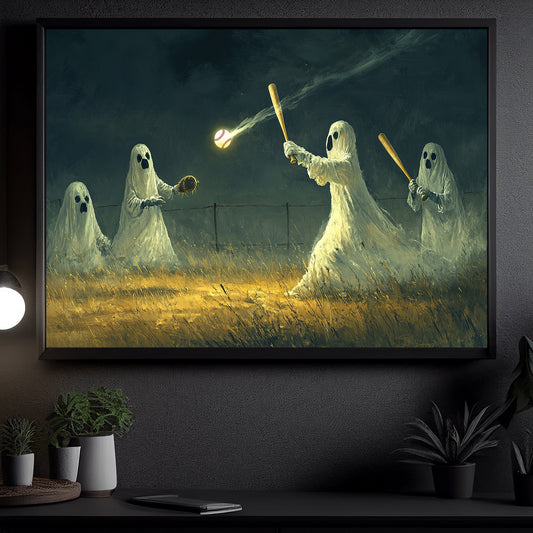 Ghostly Outfield, Baseball Canvas Painting, Spooky Season Wall Art Decor, Halloween Poster Gift For Baseball Lovers