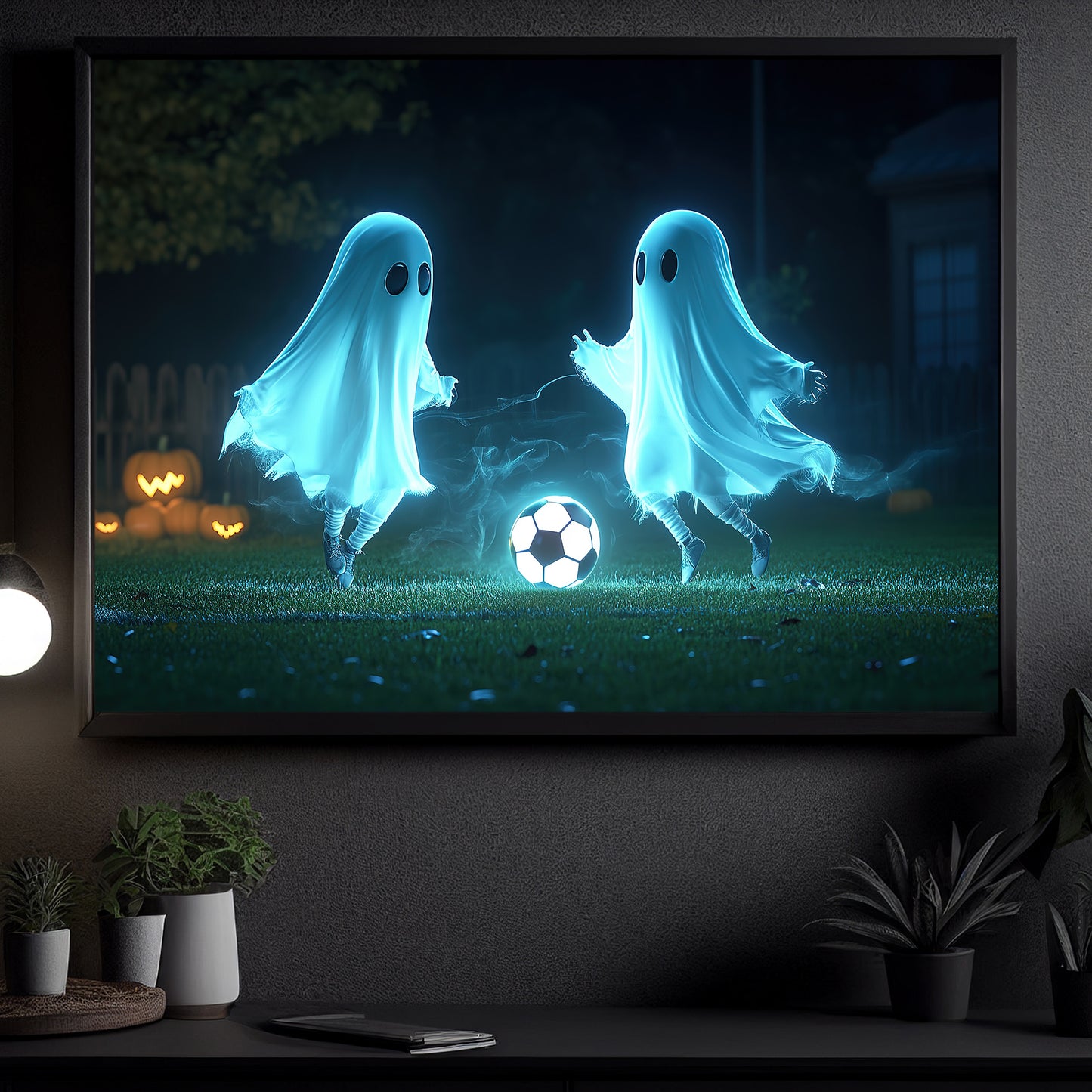 Interesting Halloween Soccer Canvas Painting, Spectral Soccer Duel, Sports Wall Art Decor, Poster Gift For Soccer Lovers, Soccer Players