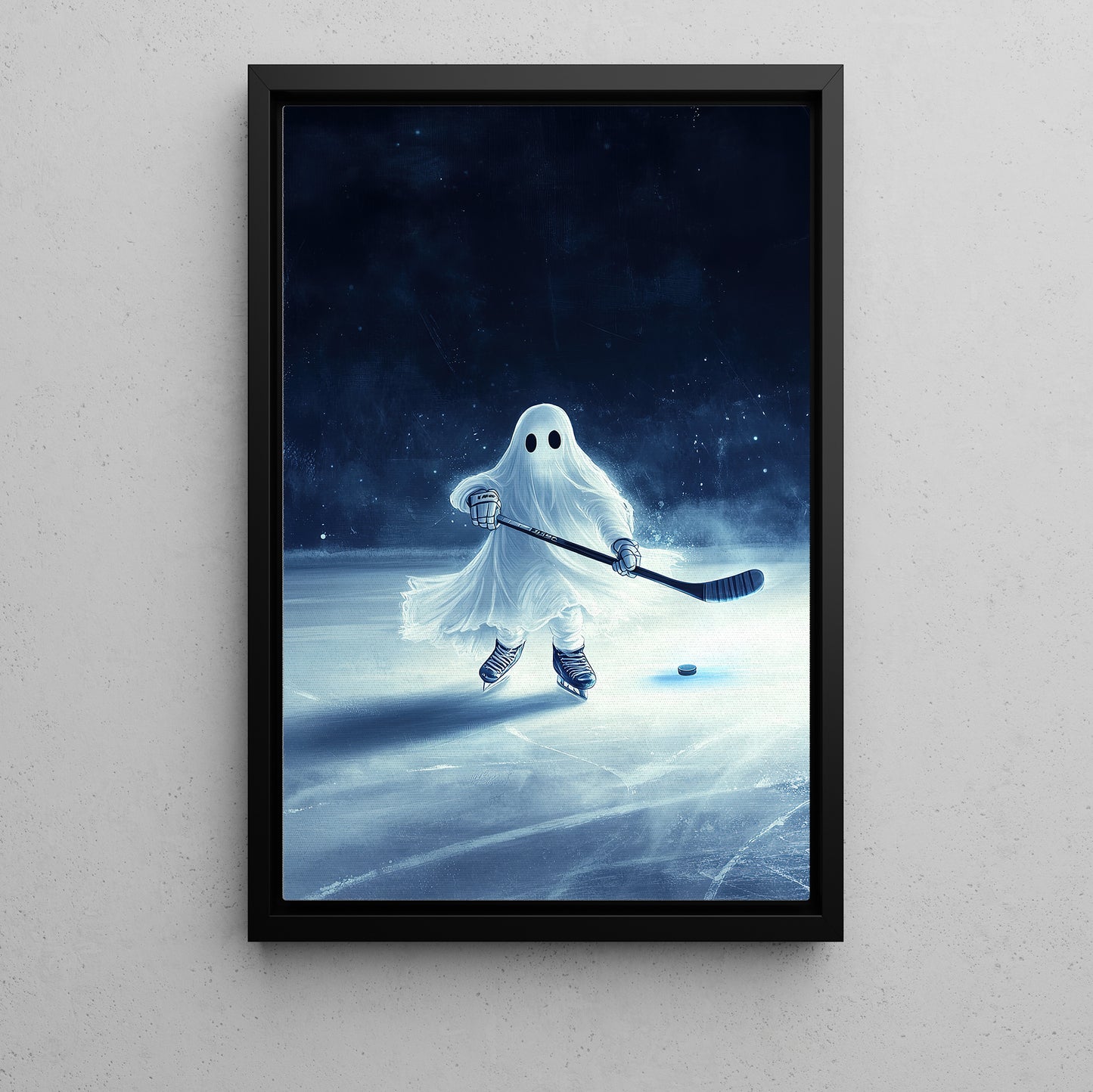 Ghost Plays Hockey, Hockey Canvas Painting, Spooky Season Wall Art Decor, Halloween Poster Gift For Hockey Lovers