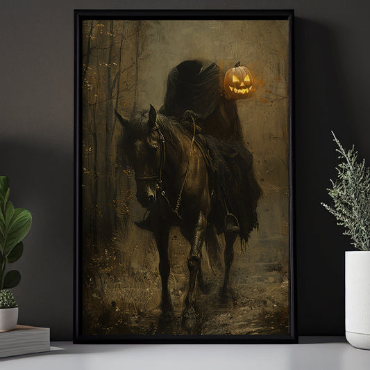 The Headless Horseman's Haunting Ride, Horse Canvas Painting, Spooky Season Wall Art Decor, Halloween Poster Gift For Horse Lovers