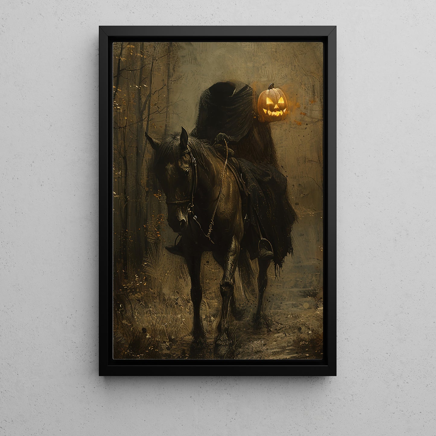 The Headless Horseman's Haunting Ride, Horse Canvas Painting, Spooky Season Wall Art Decor, Halloween Poster Gift For Horse Lovers