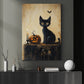 Midnight Watch, Cat Canvas Painting, Spooky Season Wall Art Decor, Halloween Poster Gift For Witch Cat Lovers